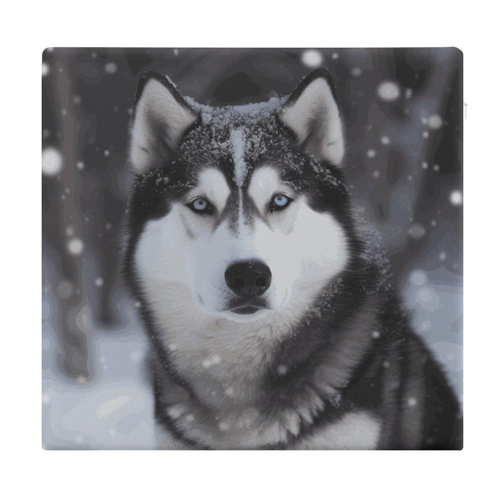 JTREHY Husky in Snow Dog Chair Cushions Non-Slip Bar Stool Cushions Ultra Soft Warm Memory Foam Meditation Cushion Removable Large Square Seat Cushions for Dining Chair 15x14In