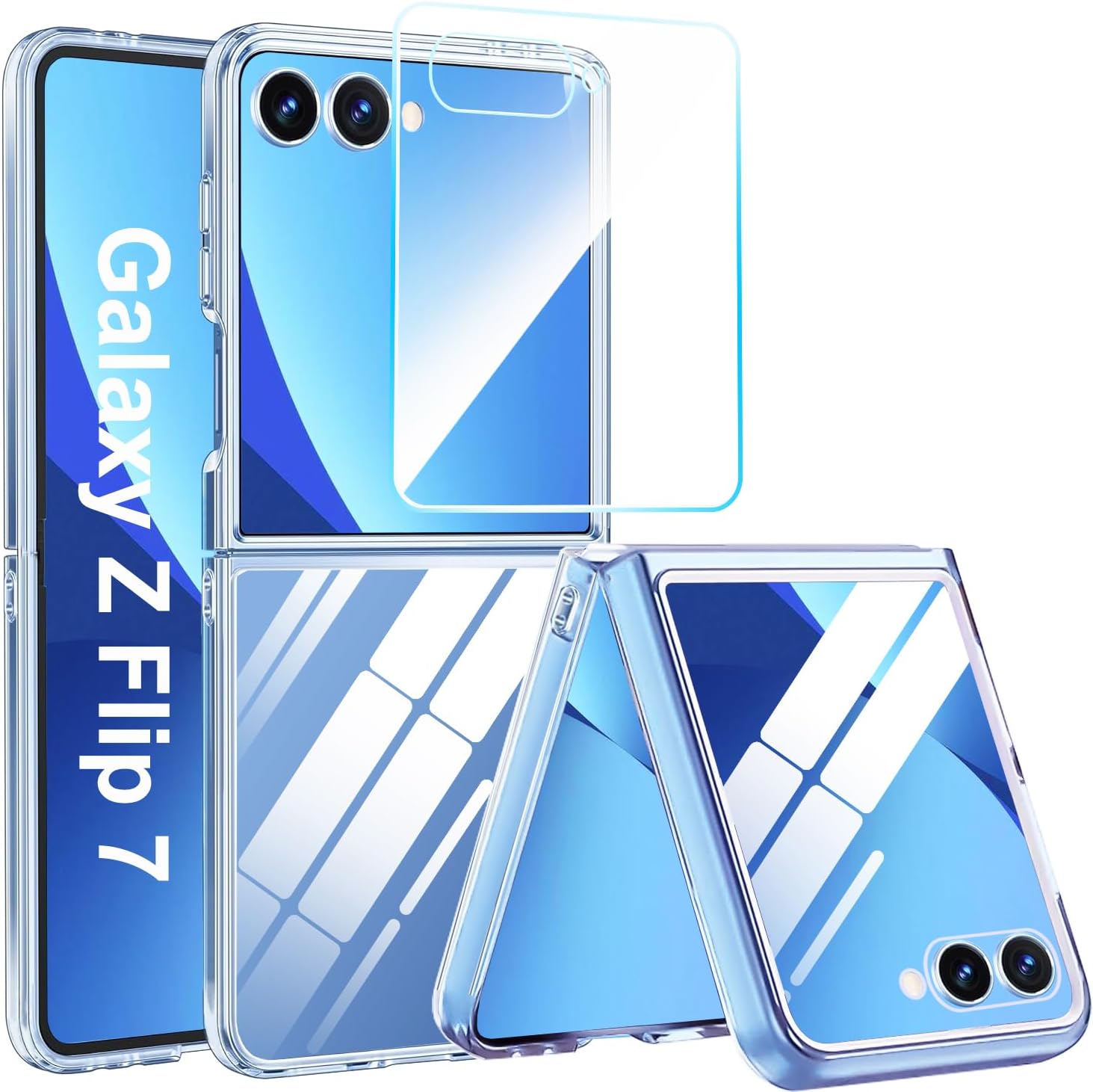 for Samsung Galaxy Z Flip 7 Case with Screen Protector,Galaxy Z Flip 7 Case Support Wireless Charging, Protective Cover for Galaxy ZFlip7 Phone Cases, PC Crystal Ultra Slim Clear for Z Flip 7 Clear
