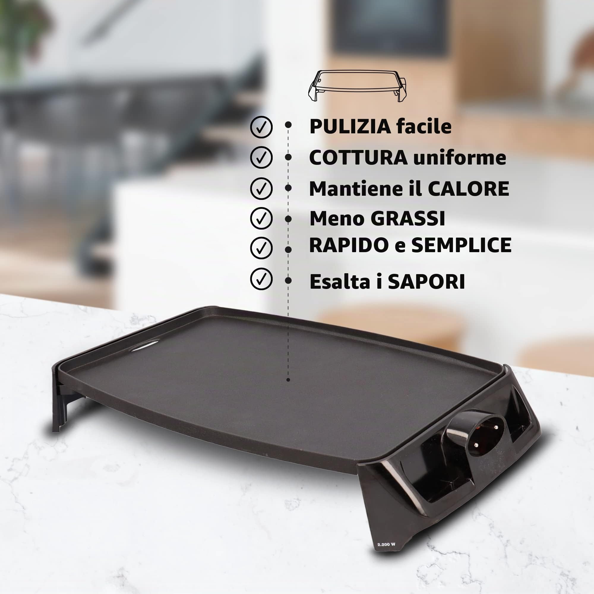 Jata gr195 – Piastra di cottura elettrica, antiaderente, 2200 W, colore: nero