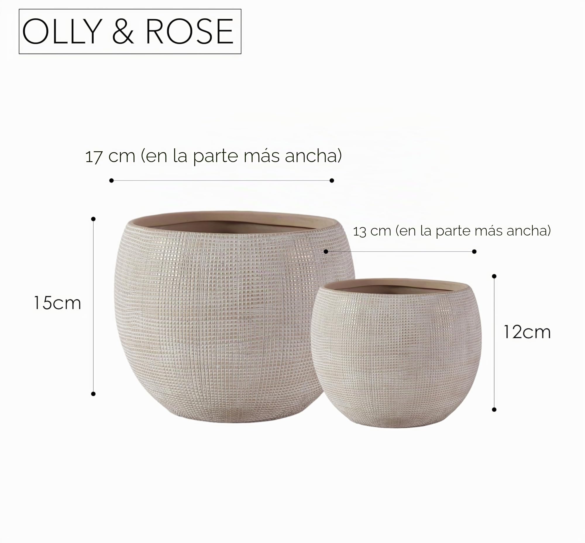 Olly & Rose Juego de macetas de cerámica beige