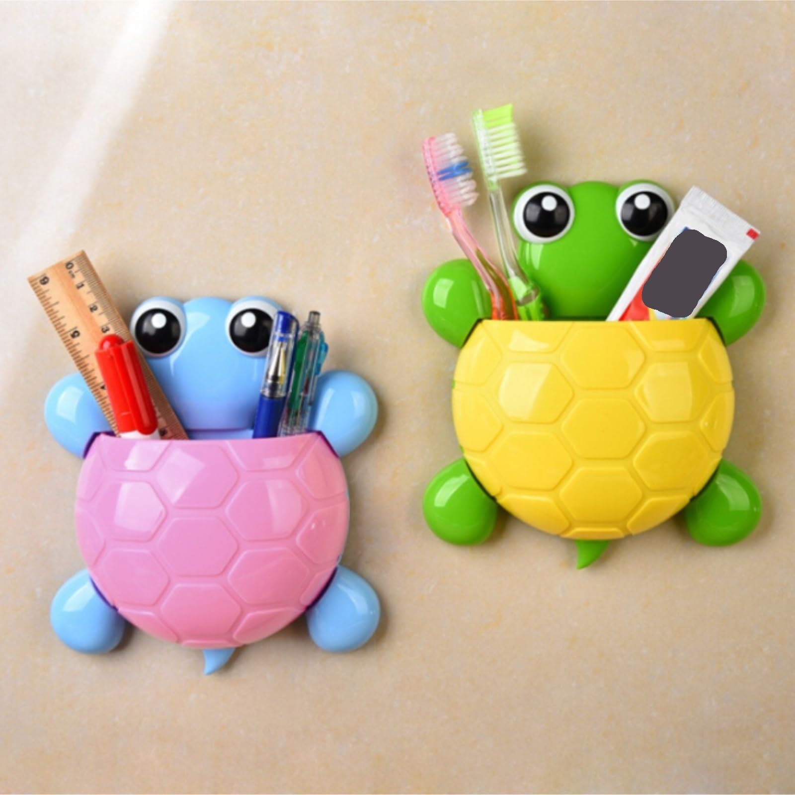 Portacepillos de Dientes para Familia Soporte For Cepillo De Dientes, For Pasta Montado En La Pared, Organizador Ducha con Forma Tortuga Cocinas(Blue)