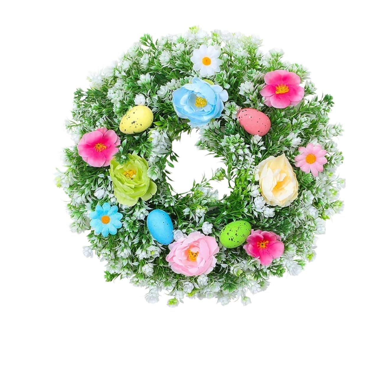Ropicean Easter Wreath with Eggs Flowers for Spring Door