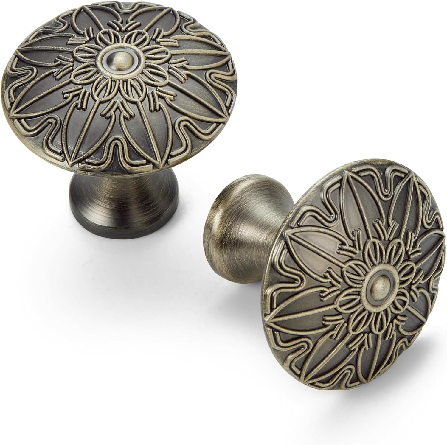 10 Pack Round Antique Bronze Pulls - 1.16 Inch - Boho Cabinet Knobs for Dresser Drawers, Wardrobe Pulls, Kitchen Cabinets Knobs, Bathroom Handles