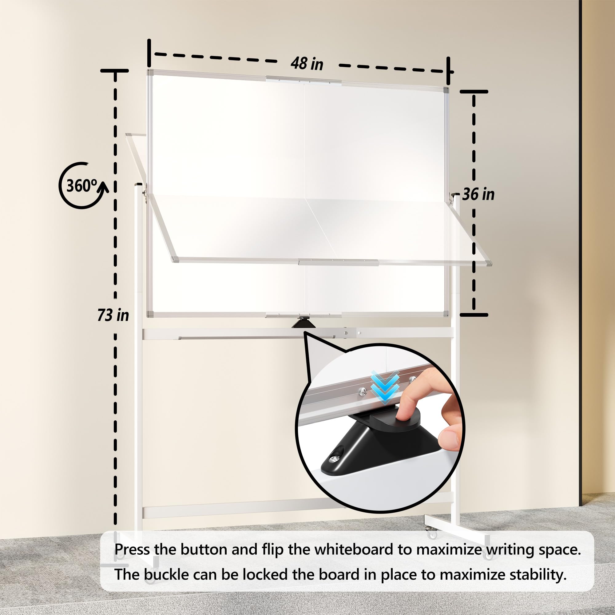 Neatsure Tablica zwijana, 112 x 81 cm, stojąca, mobilna, biała tablica na kółkach, duża, przenośna, dwustronna magnetyczna tablica suchościeralna ze stojakiem