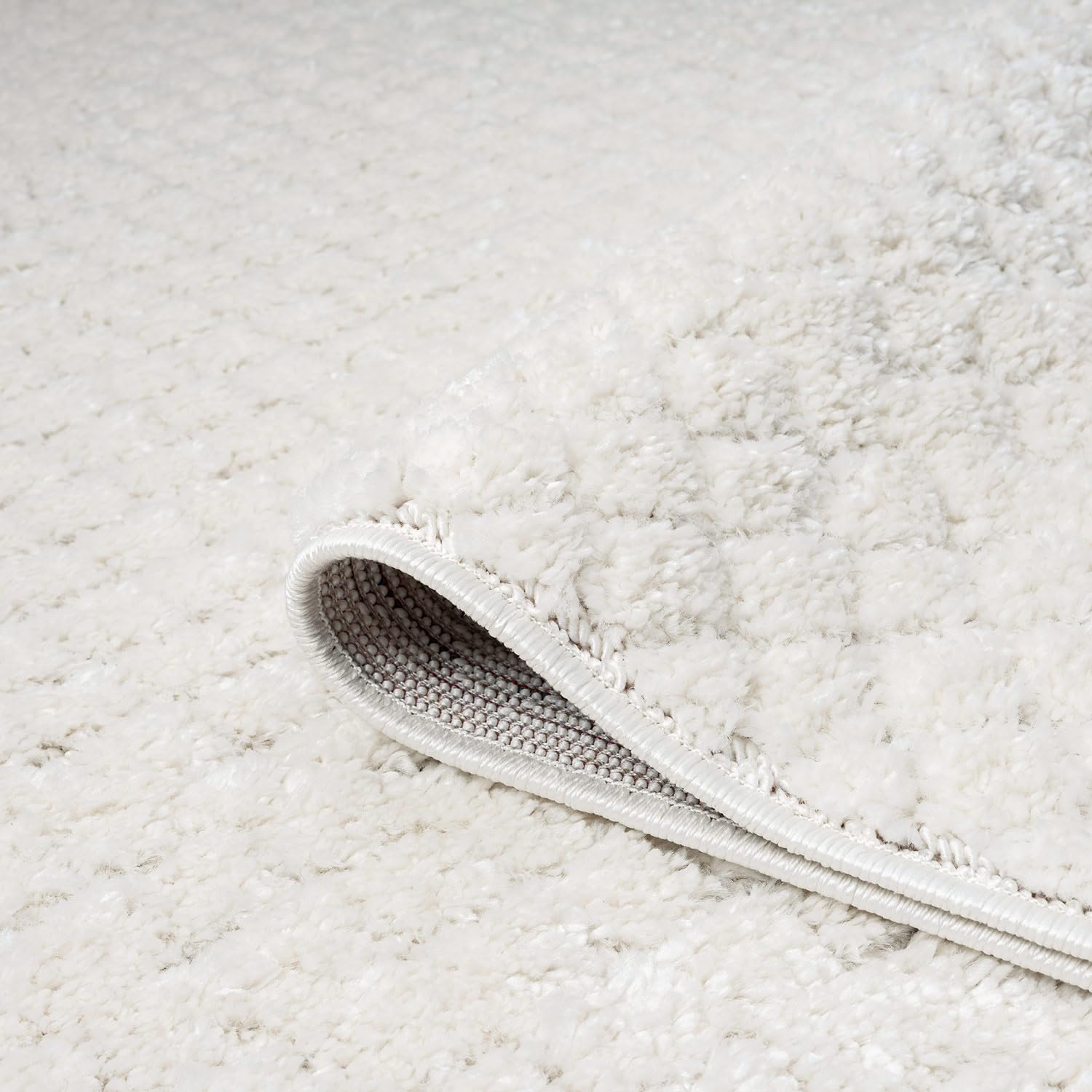 payé Tapis rond, 160 x 160 cm, à poils longs, bohème, crème pastel, uni, motif moderne en losanges, scandinave, moelleux, doux, décoration de chambre à coucher