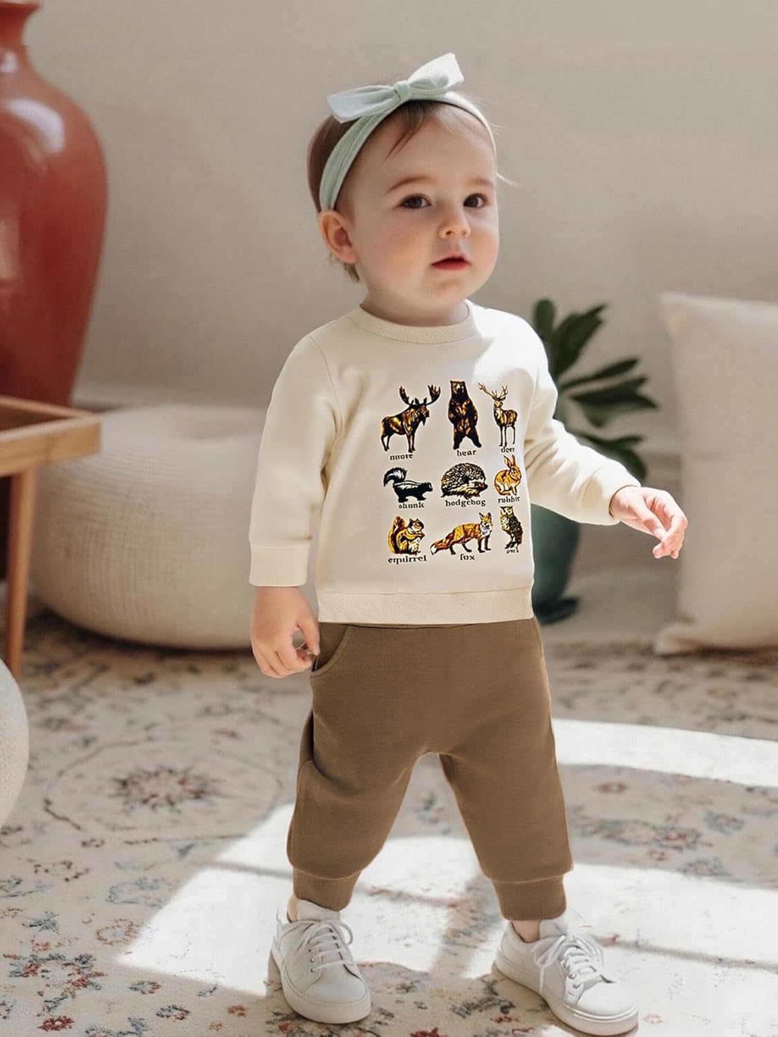 Kupretty Toddler Baby Boys Clothing Set Fashionable Long Sleeve Raccoon Printed Pullover with Pants 2Pcs Fall Outfits - Image 2