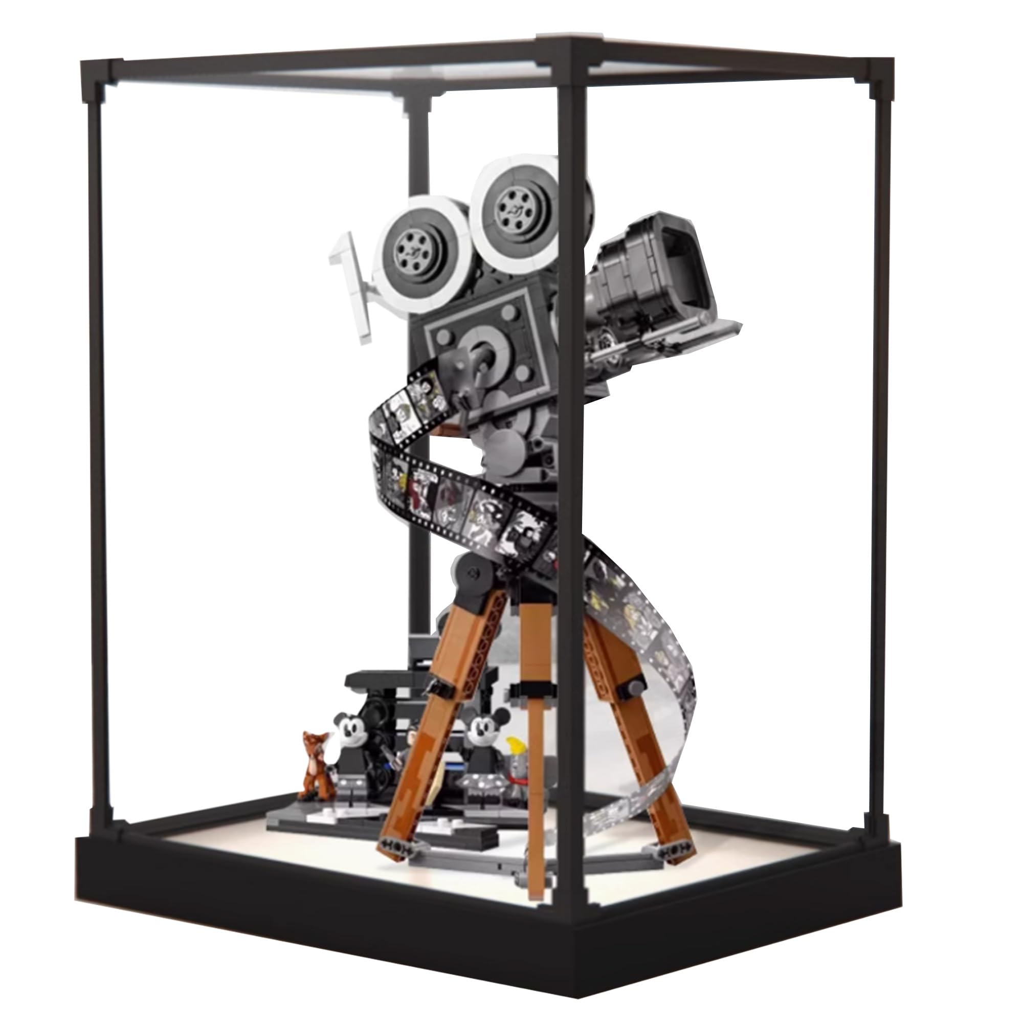 Acryl-Vitrine für Lego 43230 Kamera-Bauset, transparente Vitrine, staubdichte Vitrine, kompatibel mit Lego 43230 (nur Vitrine) (schwarzer Sockel)