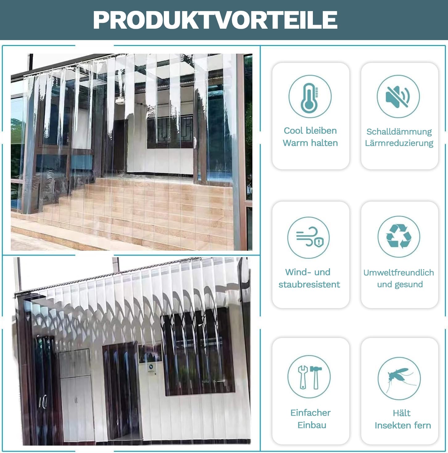 Tenda a strisce in PVC, 0,6 x 164 m, spessore 2 mm, trasparente, trasparente, resistente alle intemperie, in PVC, per animali domestici, 0,18 x 50 m