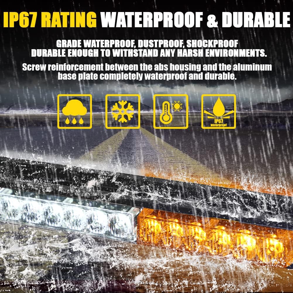 48" 102W LED Emergency Strobe Light Bar Double Side Flashing High Intensity Emergency Hazard Warning Flash Strobe Light with Magnetic Base for Safety Construction Vehicles Snow Plows Tow Trucks Pickup