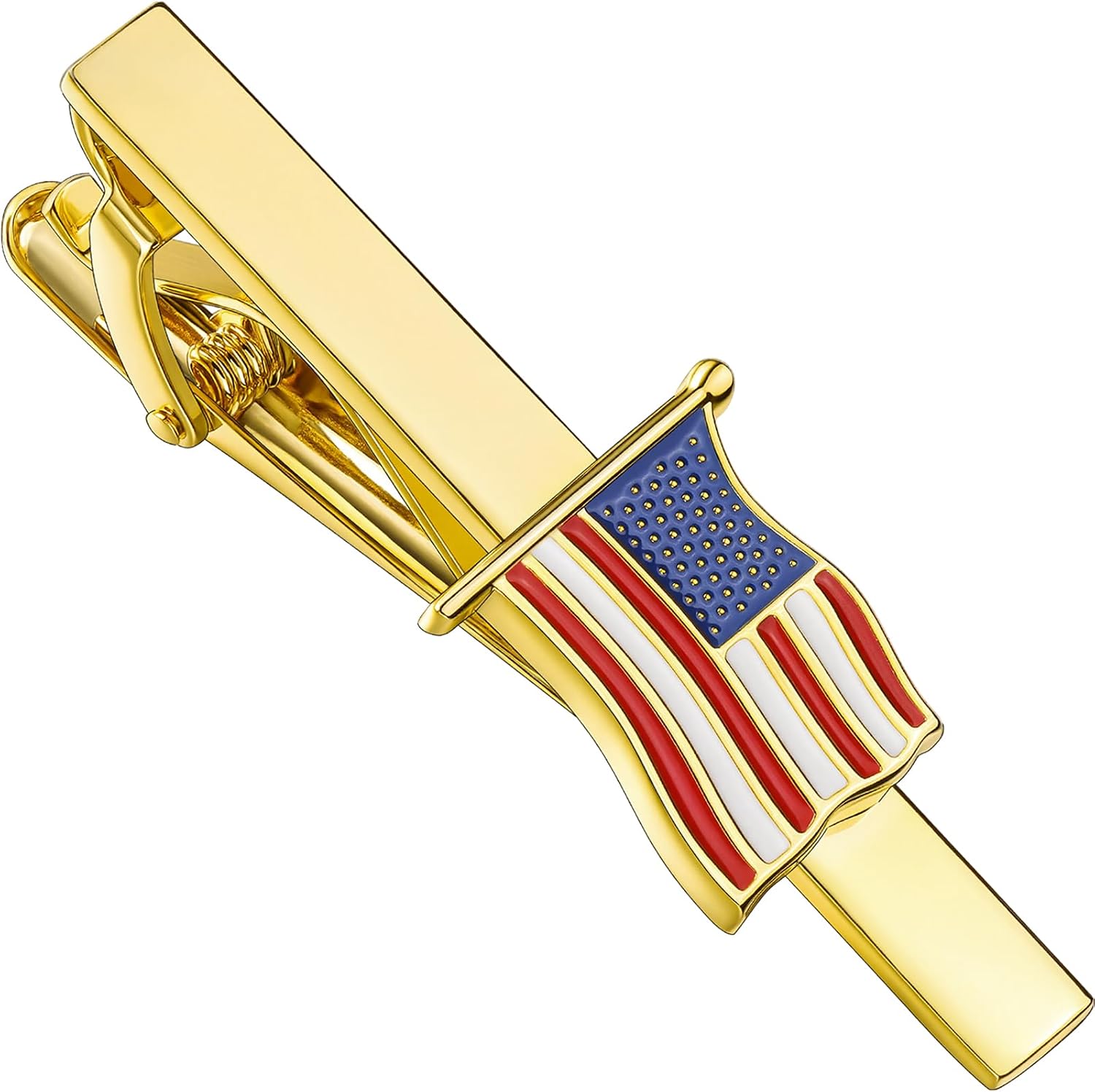 AMITER US Flag Tie Clip for Men, 2.2 inch Mens Necktie Bar for Regular, Waving American Flag