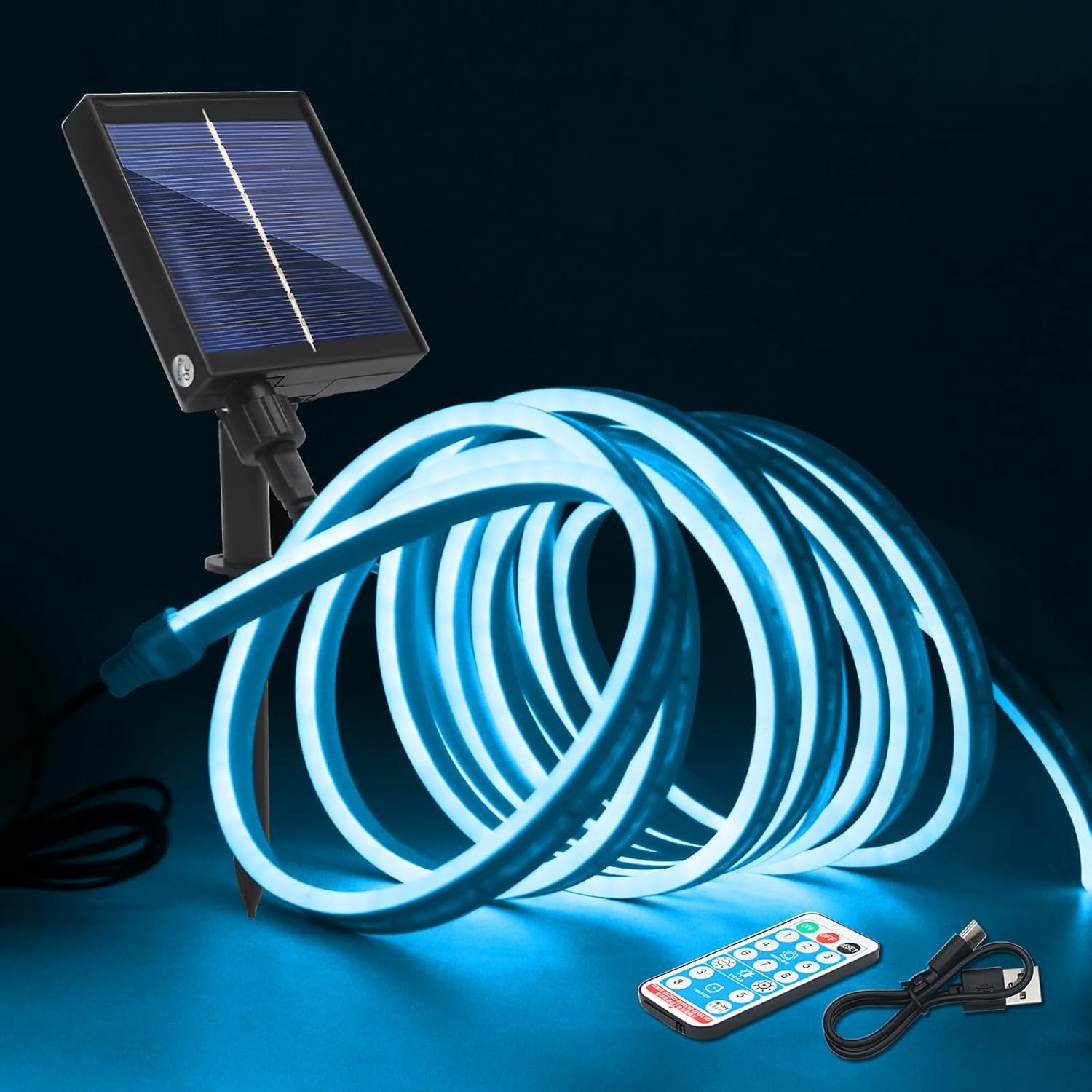 KISUFU 24V Neon Solar Led Strip with Solar Panel Controller,SMD 2835 120 LEDs/m Strip Light, Flexible IP67 Waterproof Neon Silicone Light Strip for Outdoor Decor