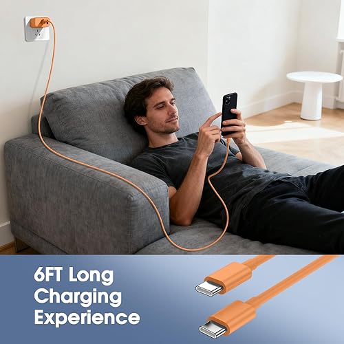 Miniatura 7 de Cargador para iPhone 17/16/15 Pro/Pro Max, cargador de pared USB-C de doble puerto con PD 40 W y carga rápida QC 20 W, cable USB-C de 6 pies para