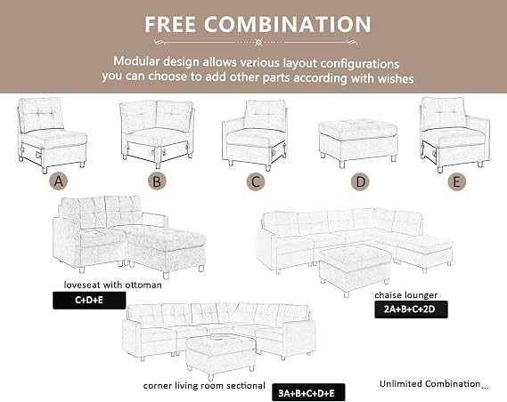 BEEY Corner Seats for Modular Sectional Sofa,Corner Couch Chair,Dark Grey