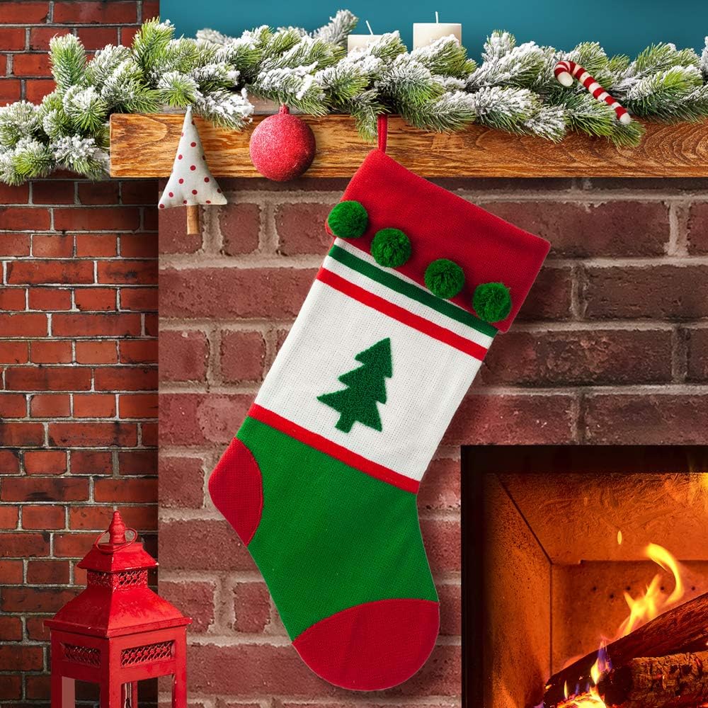 S-DEAL Christmas Stockings 20.5 Inches Wool with Pompoms Gift Filler Holder for Xmas Party Decorations