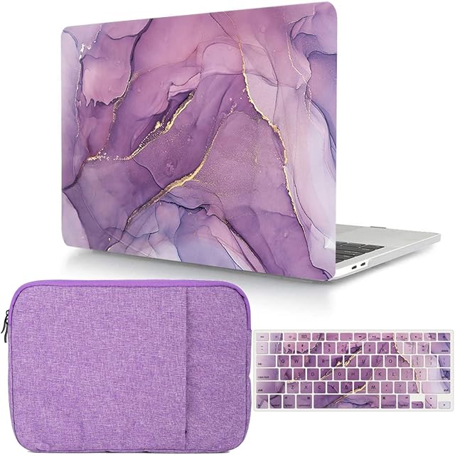 Case Compatible MacBook Air 13 Inch 2020 2019 2018 Release A2337 M1/ A2179/A1932 with Retina Display Touch ID,Plastic Hard Shell Case, Sleeve Bag & Keyboard Cover - Purple Mist