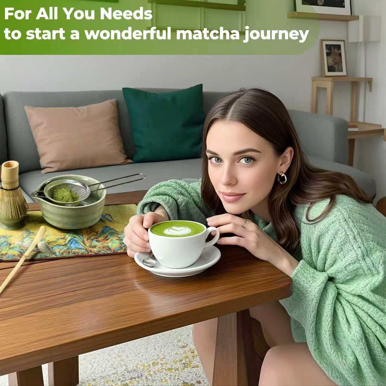 Te Matcha Kit 7 Piezas Matcha Set, con Batidor Matcha, Pala, Cuenco, Portabatidor, Tamiz de Matcha Accesorios para Kit Te Matcha Completo Ideal para el hogar, la oficina y como regalo