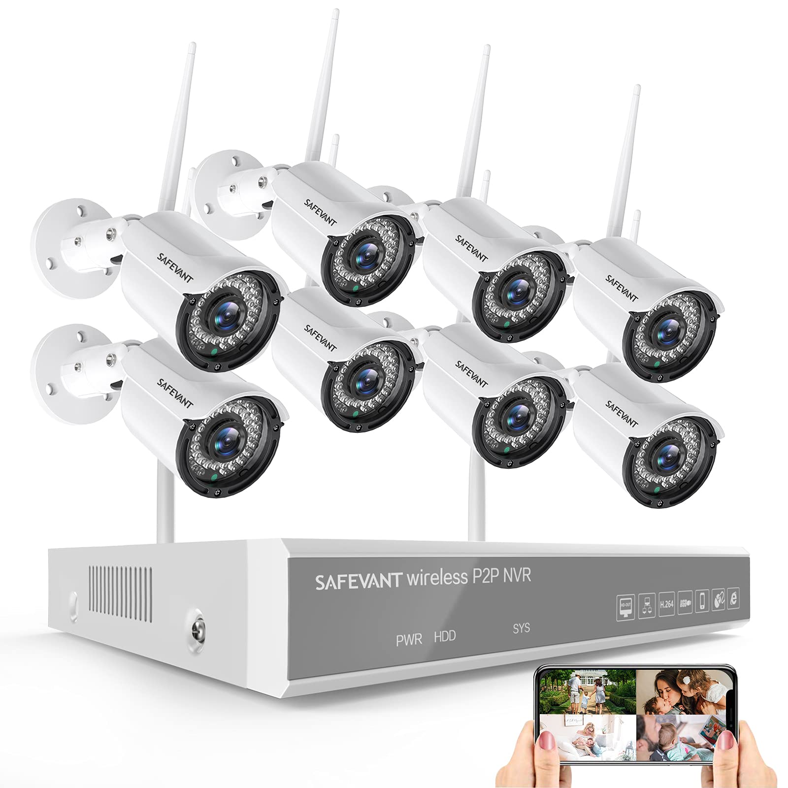 1080P Wireless Security Camera System,SAFEVANT 8 Channel Outdoor Indoor Wireless NVR Systems 8pcs 2MP Home Surveillance IP...