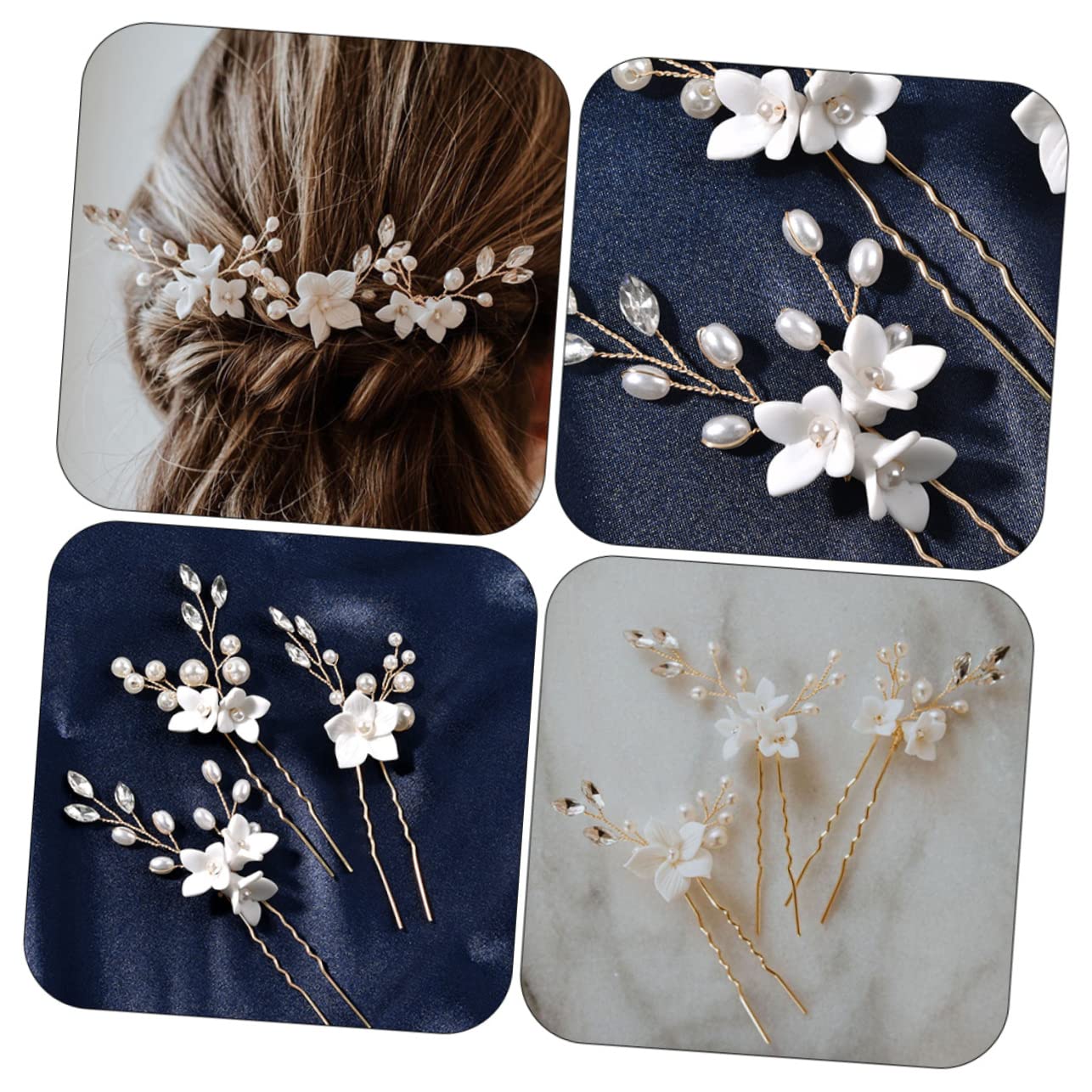 minkissy 12stücke Hochzeits Haarnadeln Mit Perlen Und Blumen U-förmige Braut Haarschmuck Für Elegante Frisuren Bei Hochzeiten Und Festen Langlebig Und Stilvoll Ergänzung Für Ihr