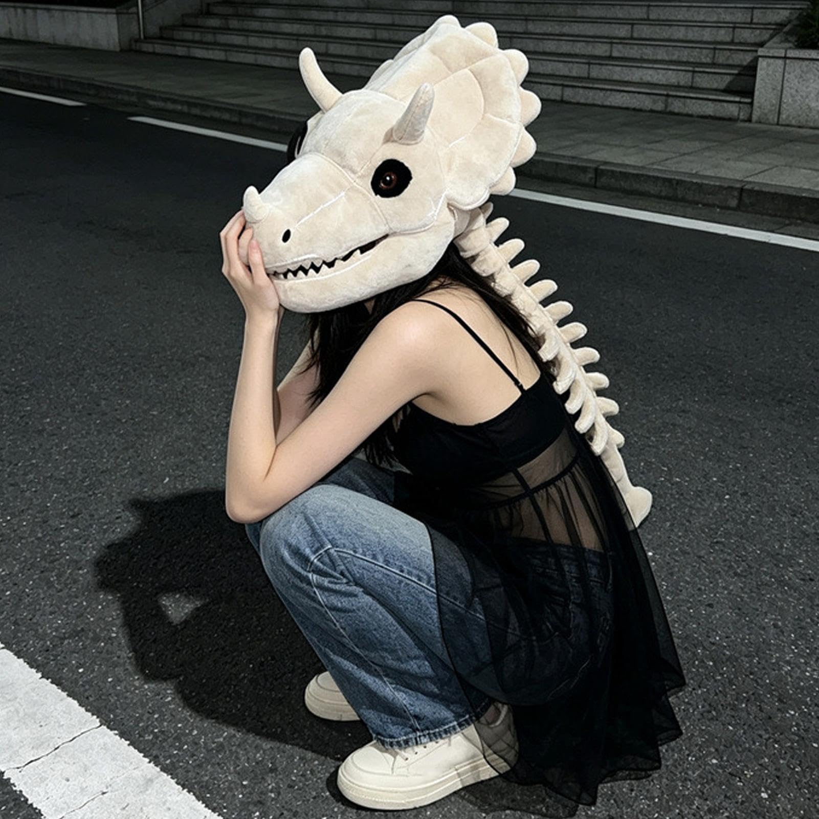 Costume da scheletro di dinosauro per Halloween, realistico, con testa e colonna vertebrale | Costume da dinosauro per cosplay, per giochi di ruolo e palcoscenico
