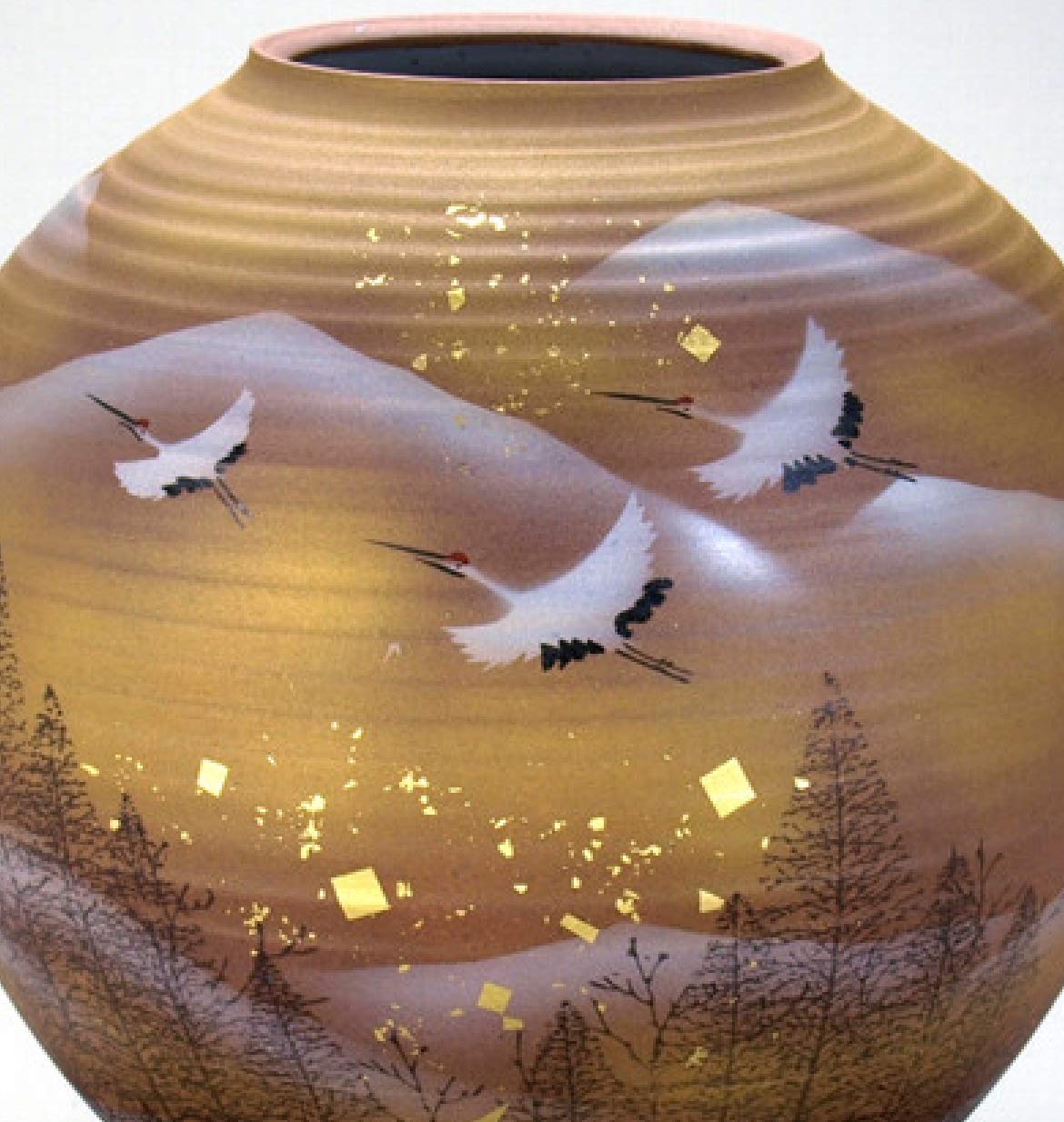 Amazon.co.jp: 【九谷焼】 10号花瓶 金箔鶴木立連山 花瓶 花台 木札 木