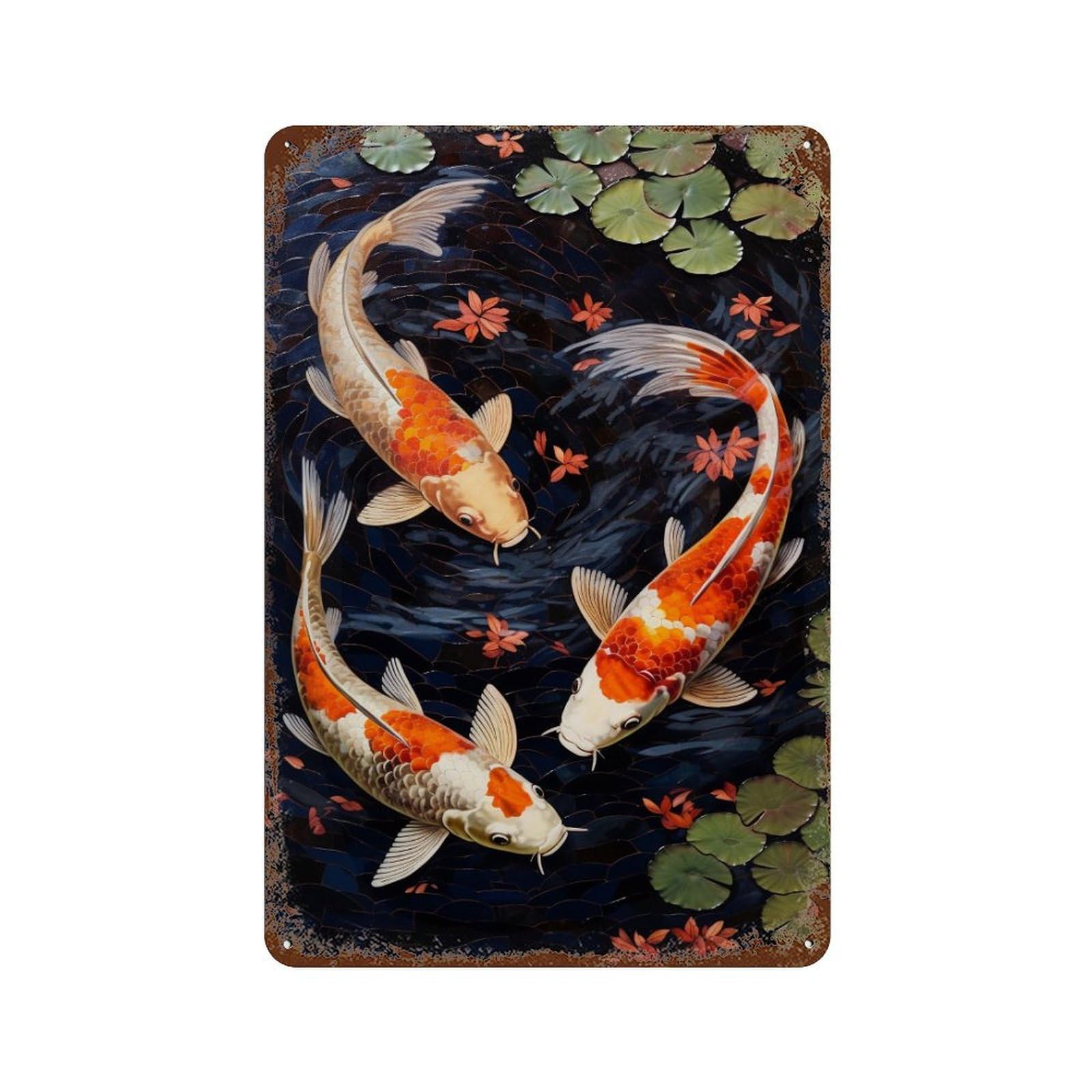 Japanese Koi Fish Pond Art Print Funny Office Metal Tin Signs Humor Wall Art Decor for Game Rooms Flag Decorations Sign Plaques 11.8"x7.9"