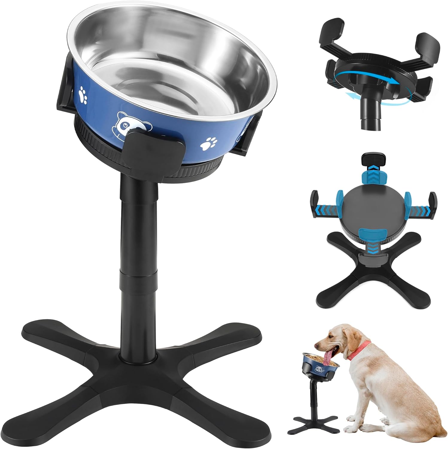 Adjustable Elevated Dog Bowl Stand with 3 Heights – Black (Includes Bowl)