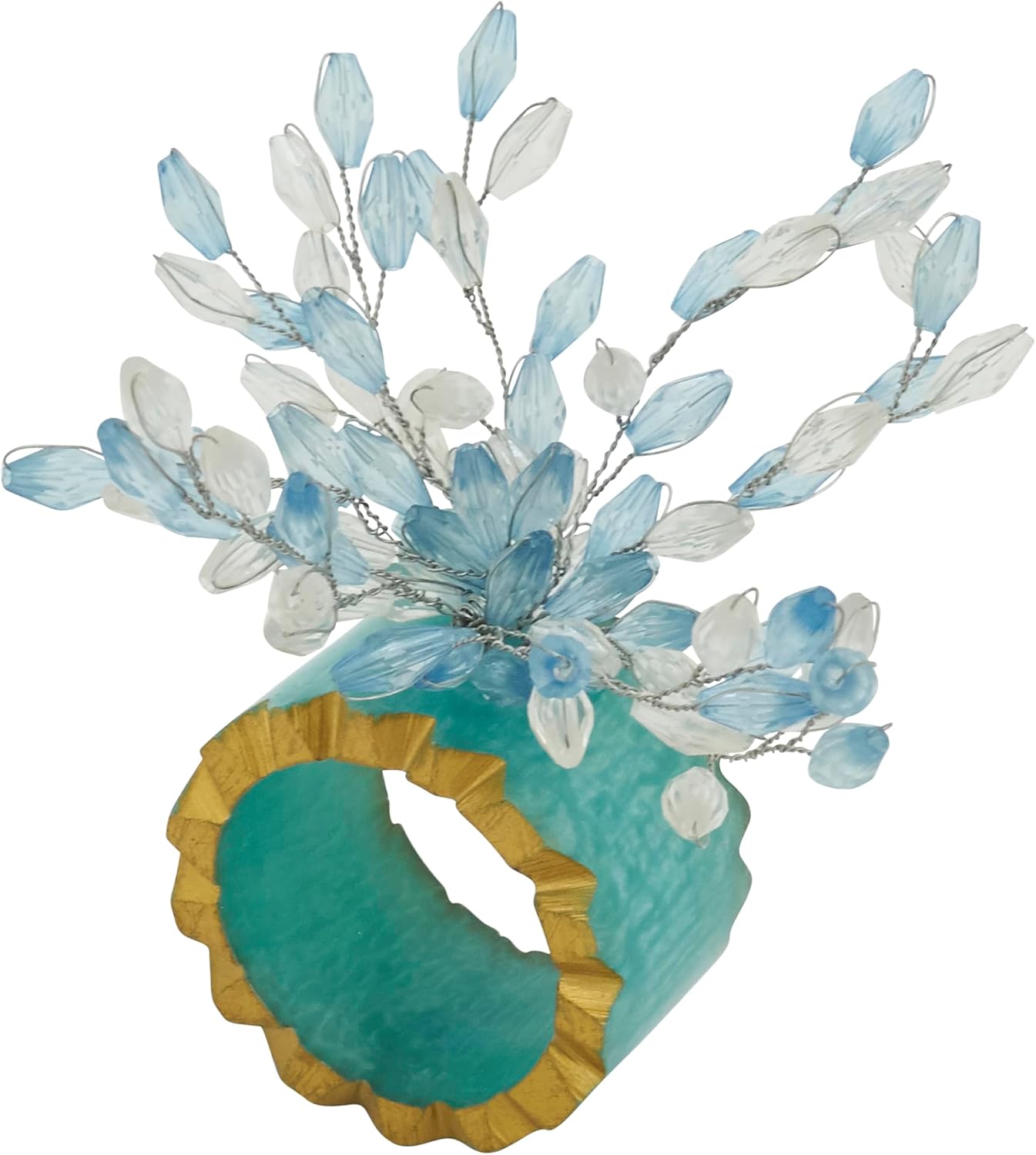 Saro Lifestyle Beaded Bliss Resin Napkin Ring (Set of 4), Aqua