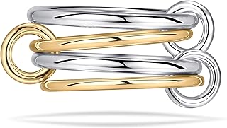 14K Gold Plated 4 Interlocking Stackable Rings Set with CZ Cubic Zirconia Gold & Silver Mixed Metals Multi-Link Connected Statement Bands for Women Hypoallergenic Non Tarnish Jewelry Gifts