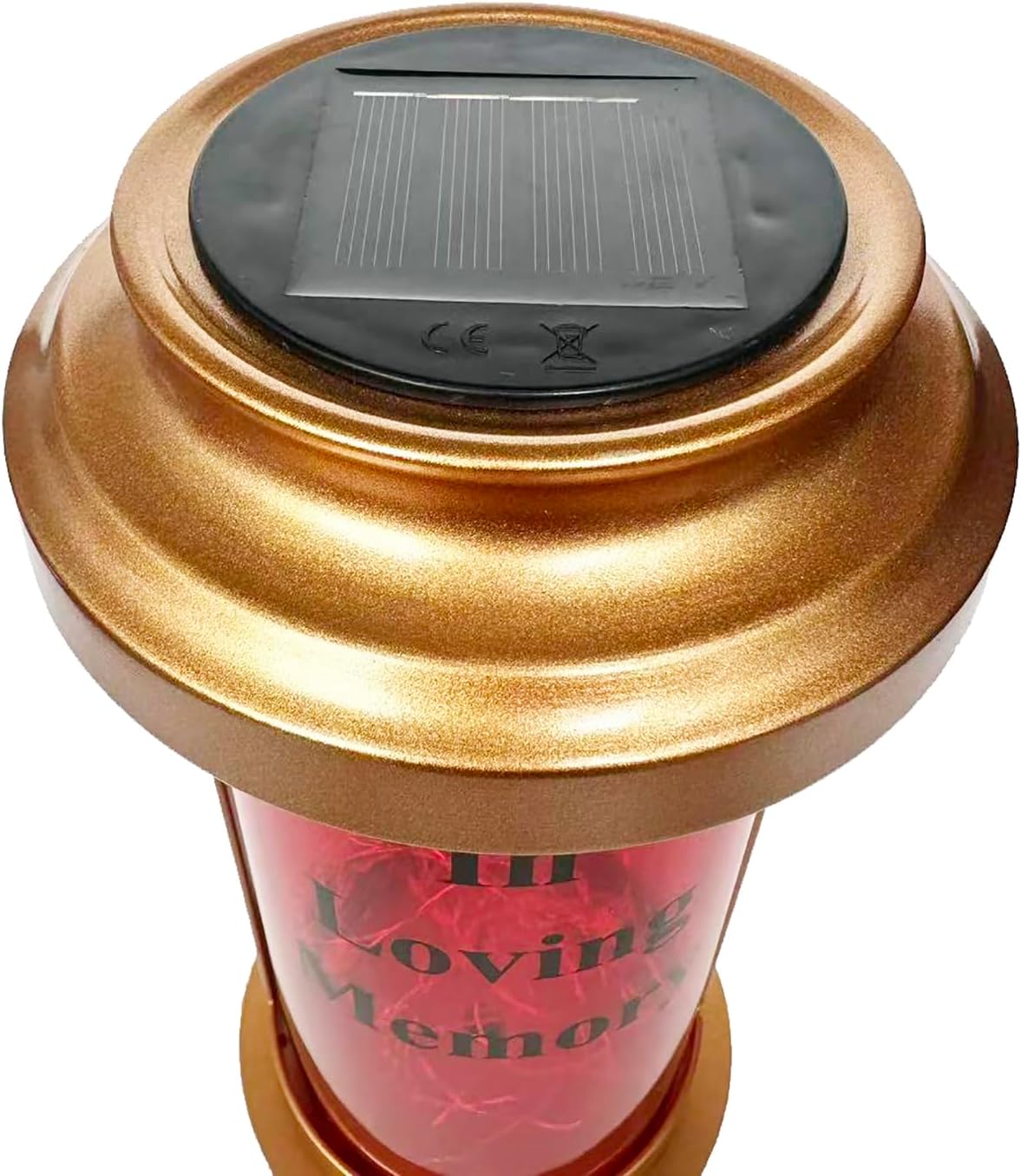 Gold Metal & Red Acrylic Outdoor Solar Candle Holders, Decorative Candle Lanterns with Long Ground Stake, Fall Solar Lights Outdoor Cemetery Lights for Grave, Grave Decorations for Cemetery