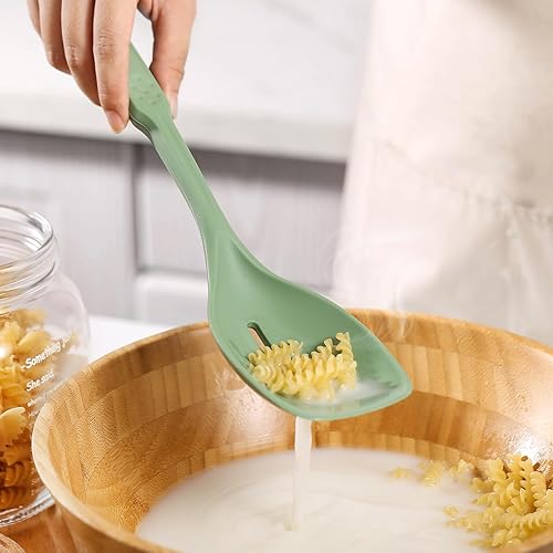 Miniatura 7 de Cuchara de cocina de silicona con marcas de medición, borde plano y fragmentado para cocinar, servir, raspar y remover, alta resistencia al calor y