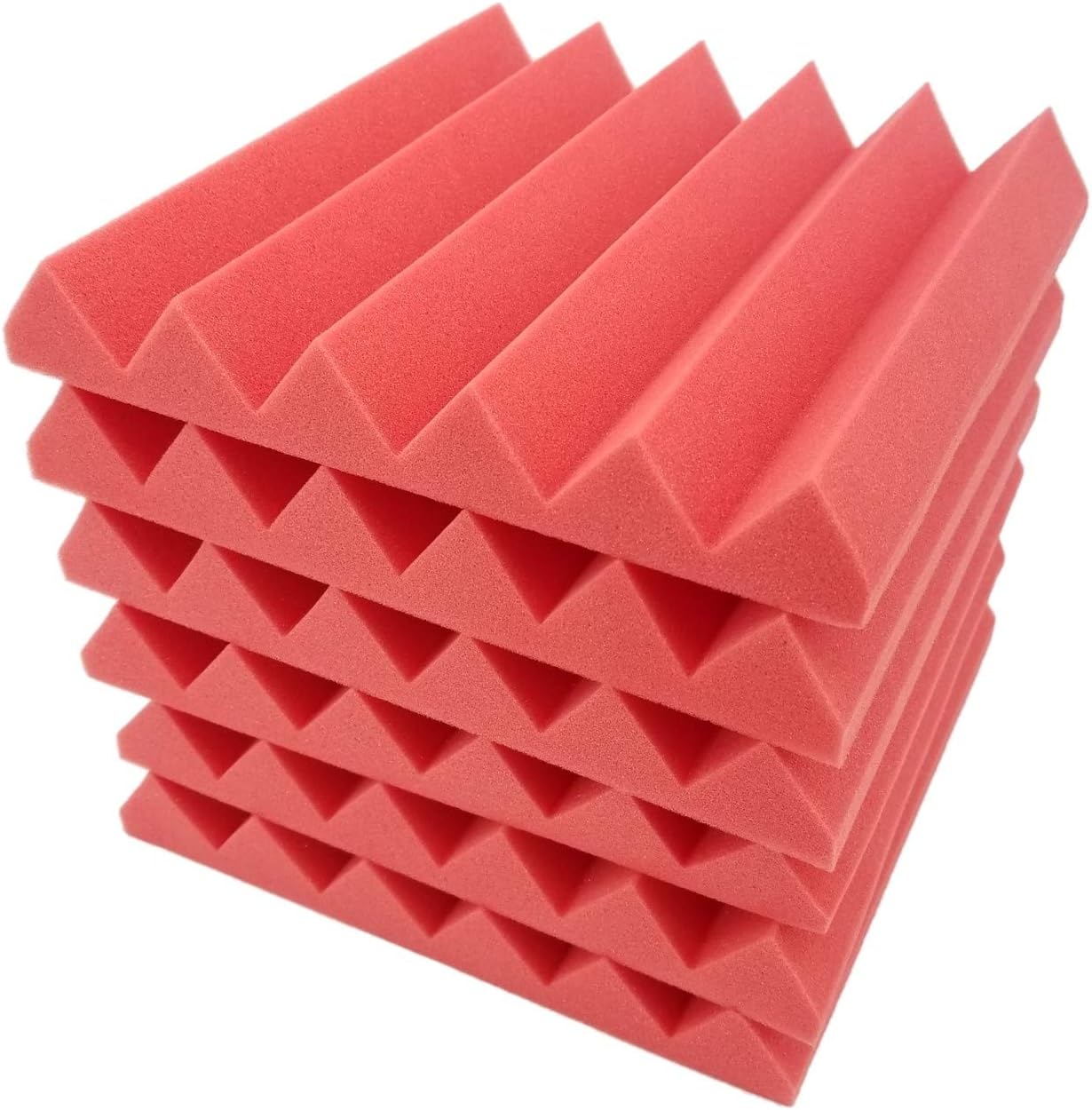 Bookishbunny 2 inch Acoustic Foam Panels Wedges Studio Sound Proofing Recording Studio 12" x 12" x 2" (24 Packs, Red)
