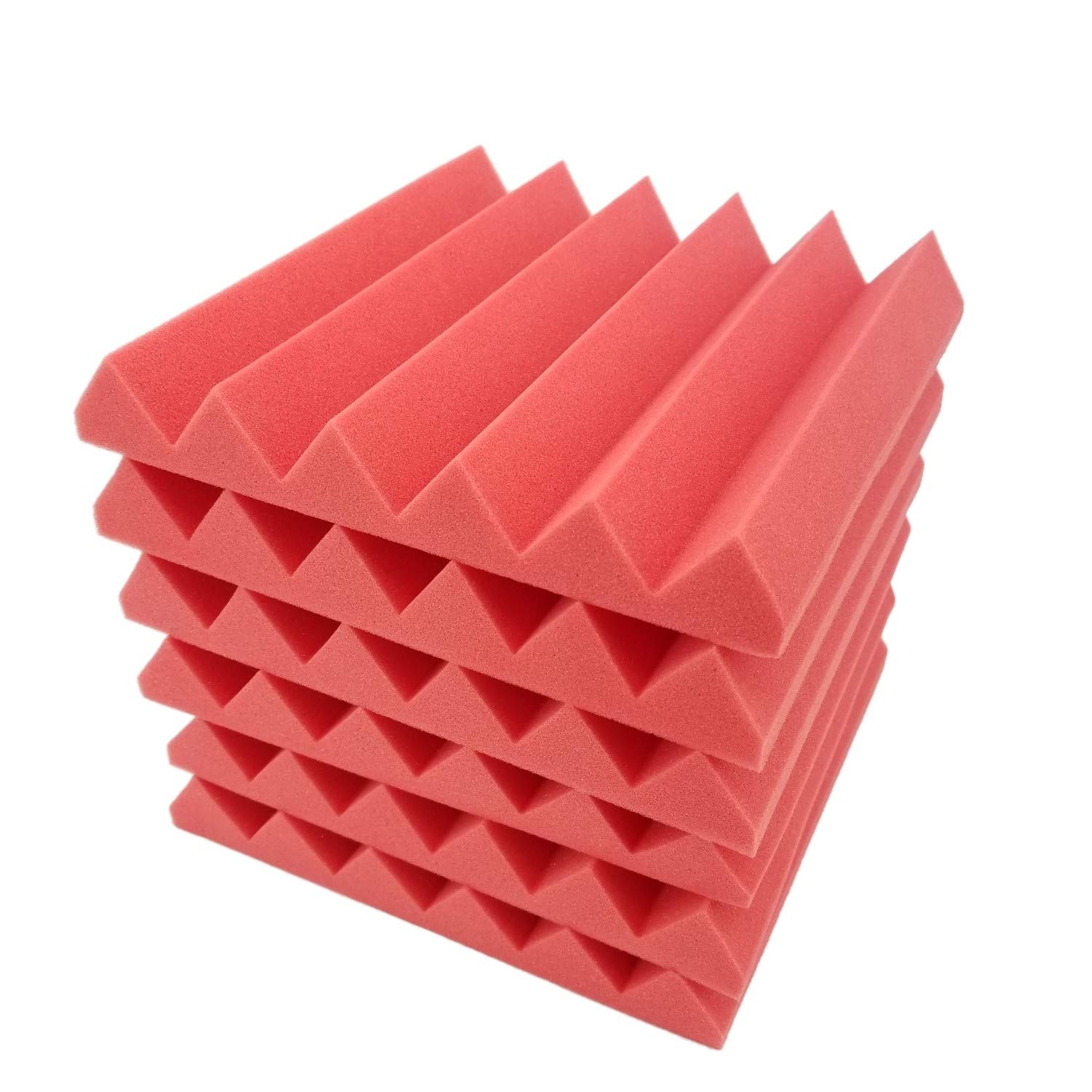 Bookishbunny2 inch Acoustic Foam Panels Wedges Studio Sound Proofing Recording Studio 12" x 12" x 2", 6 Packs, Pinkish Red