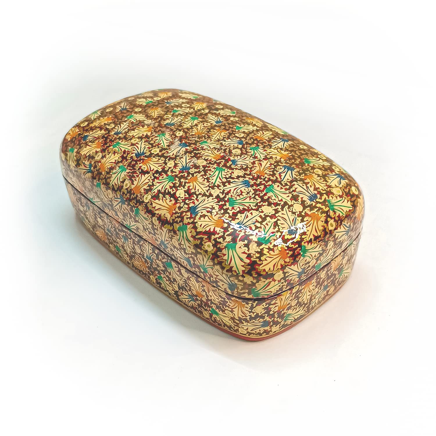 Handcrafted Papier Mache Decorative Box - Unique Trinket, Jewelry, and Storage Container - Artisan Craftsmanship for Home Decor (BROWN-CREAM-FLORAL)