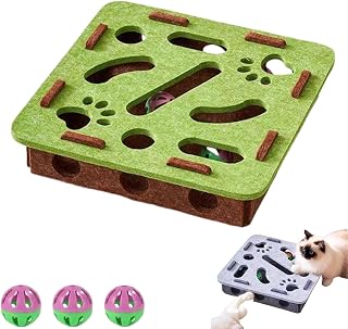 Cat Scratch Puzzle Enrichment Box, Cat Nail File Enrichment Box, Cats Nail File Scratcher, with Bell for Indoor Cats Scratching and Hunting Mental Felt Maze Box(Green,Square)