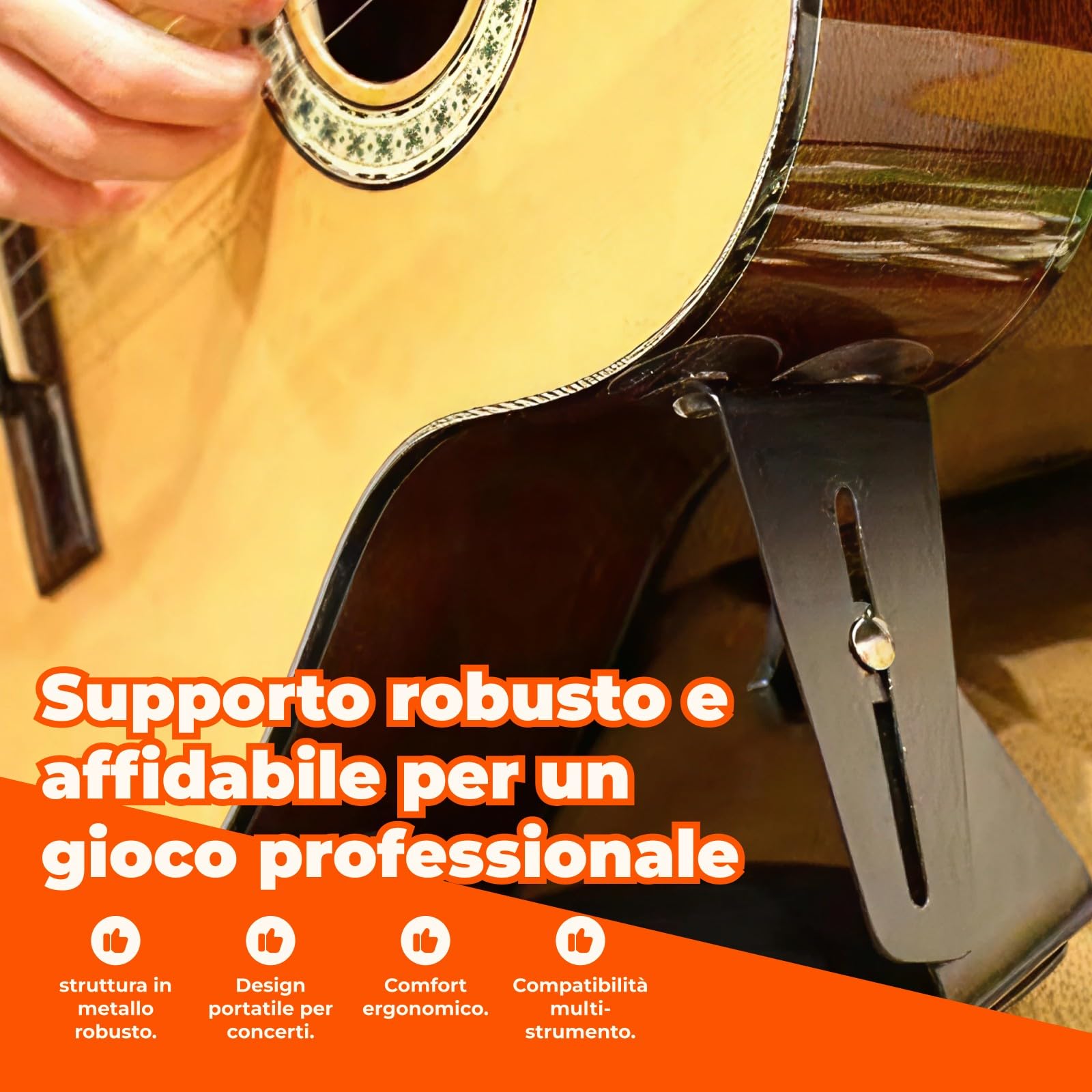 rockible Supporto per Chitarra Supporto per Gamba Supporto per Chitarra Poggiapiedi Regolabile in Metallo Sgabelli a Cremagliera Fissi