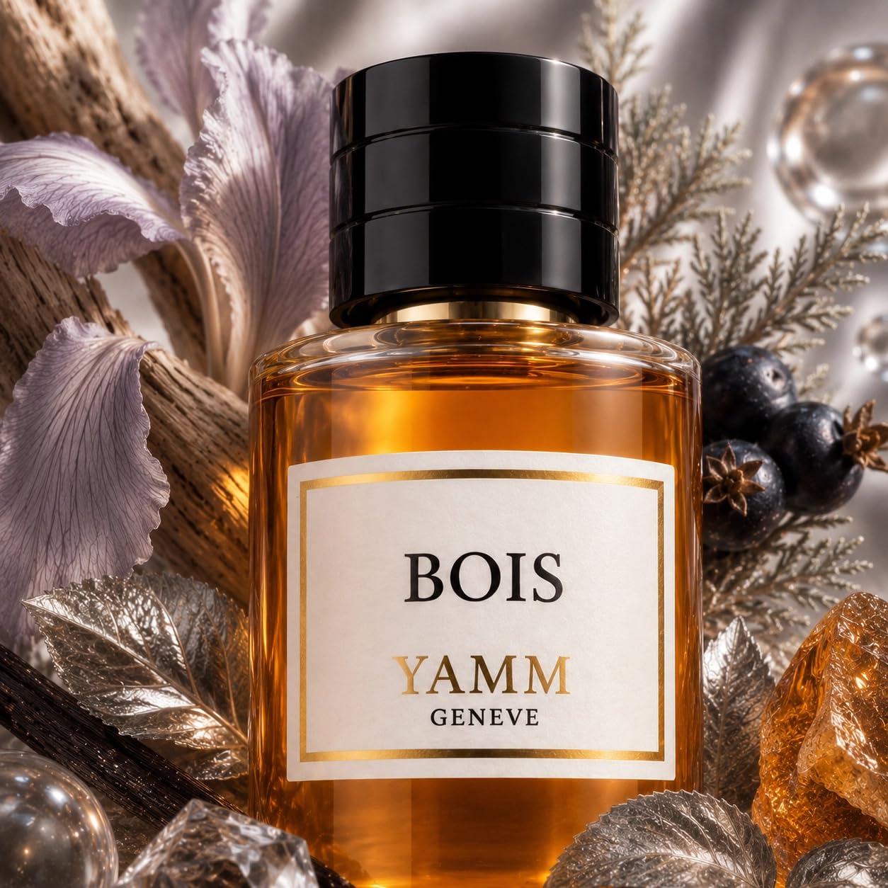 Bois – Estratto di profumo Iris, Incenso & Miele – 50 ml | Fragranza unisex cipriata e legnosa con iris, mirra, miele, vaniglia, muschio e cuoio – elegante e persistente.