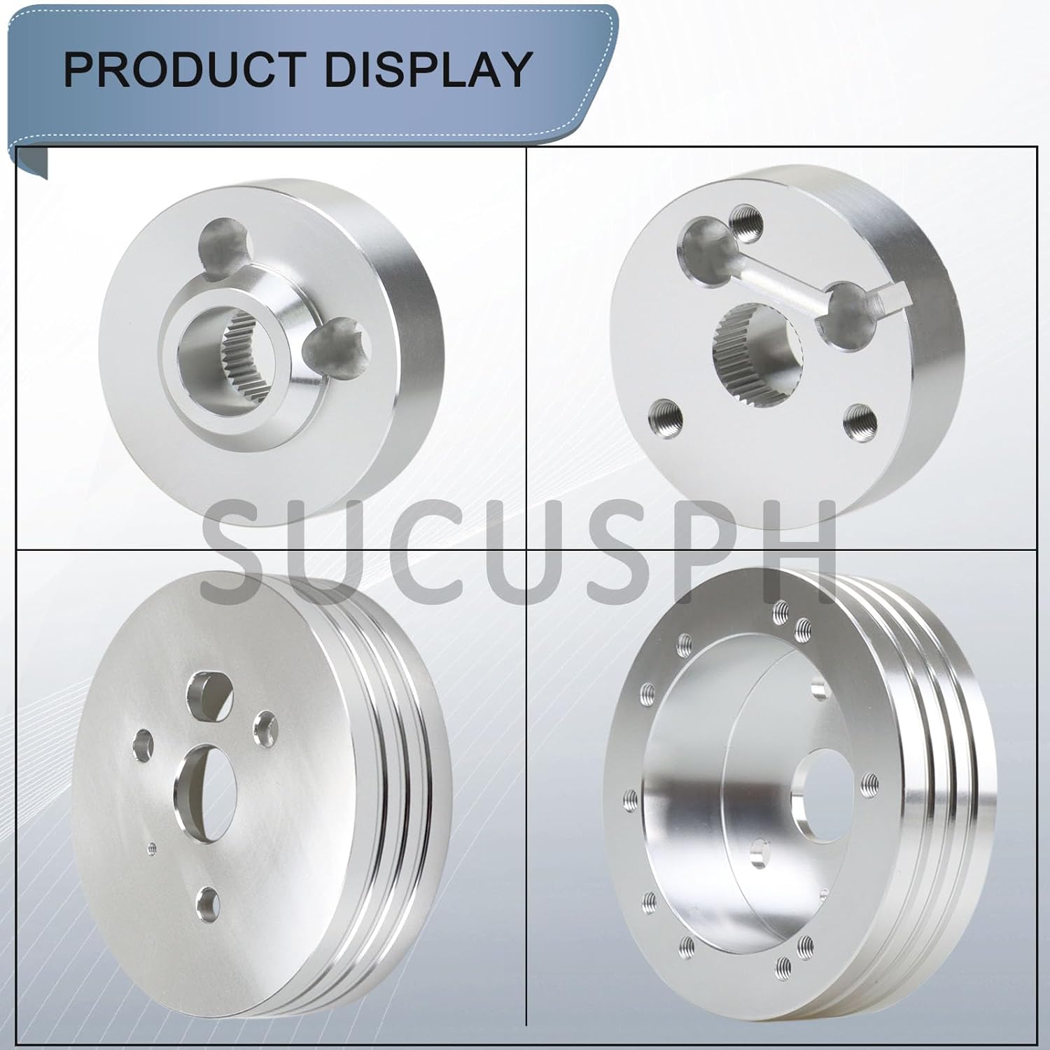 Universal 5 & 6 Hole Steering Wheel Hub Adapter Compatible with Chevy GMC Trucks Pickup Vans Jeep Chrysler Dodge Pontiac Cadillac,Billet Aluminum Polished Steering Wheel Adapter(Silver)