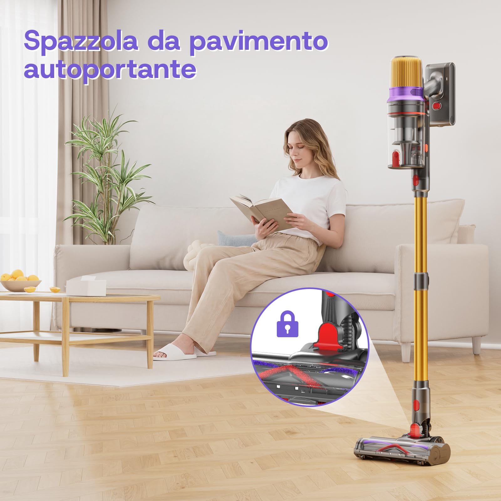 V16 Aspirapolvere senza Fili, 55KPa 600W 80Min Scopa Elettrica Potente Autoportante con Rilevamento Polvere e Display LED, Anti-Groviglio, Vacuum Cleaner per Peli Animali Tappeti Pavimenti