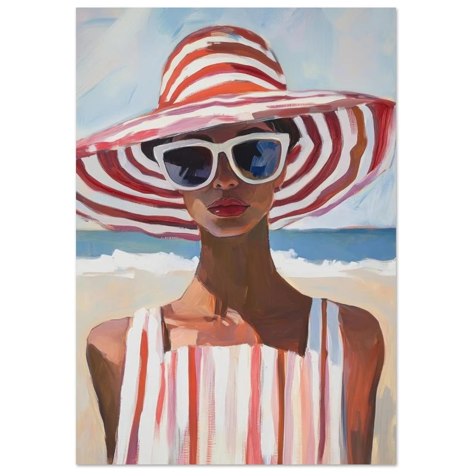 AEFOUU Modern Feminine Portrait Poster Print - Minimalist Elegant Summer Canvas Poster for Living Room Home Decor Wall Pictures(20x35cm/8x14in/Internal Frame)