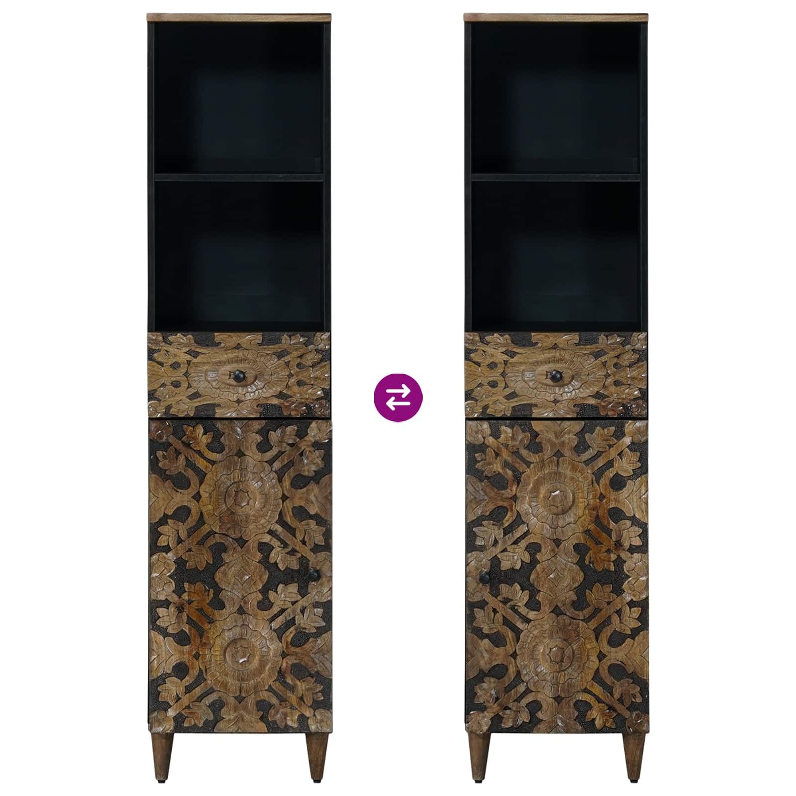 Badezimmerschrank Braun aus Massivholz Mango 38 x 33,5 x 160 cm mit Schublade Tür und Regal für Badmoebel Badezimmermoebel Set Stauraum und Ordnung im Gästebad und Wellnessbereich