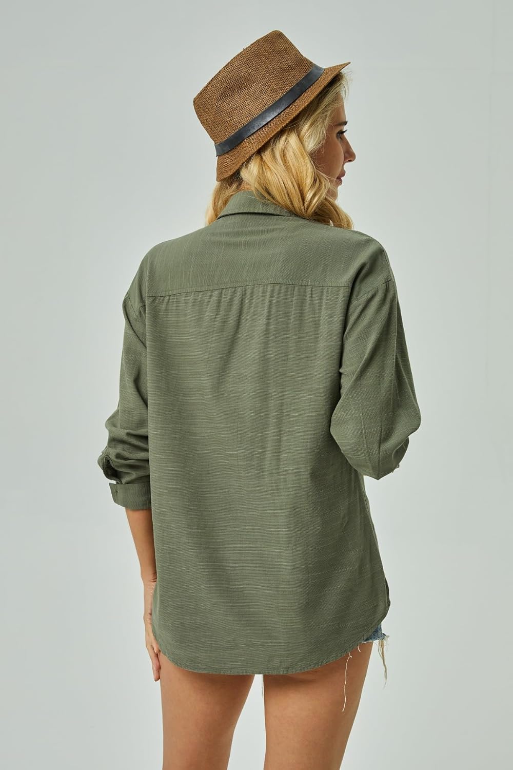 Womens Button Down Shirts Cotton Linen Long Sleeve Dress Shirts Casual Summer Tops Work Blouses with Pockets - Image 5