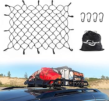 MICTUNING Heavy Duty Cargo Net - 47x36 Inch Stretches To 70x54 With Hooks & Carabiners