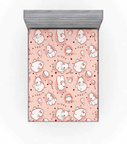 Miniatura 2 de Ambesonne Hipopótamo - Sábana bajera ajustable, diseño de hipopótamo, diseño divertido de animales salvajes, concepto de sala de juegos para niñas y