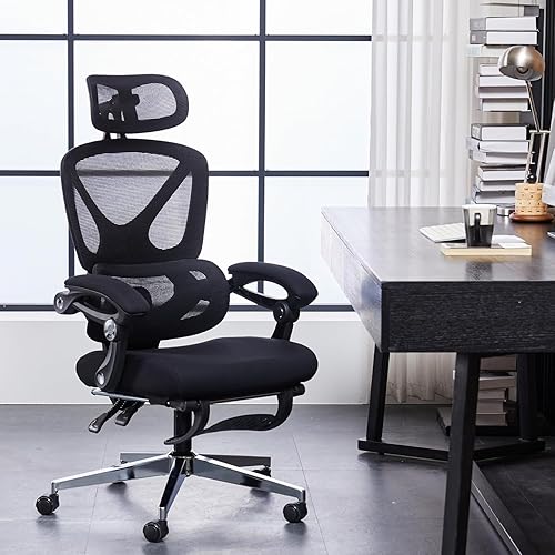 Miniatura 2 de Silla de oficina ergonómica de malla de 500 libras con reposapiés, silla de escritorio de computadora de respaldo alto con soporte lumbar ajustable,