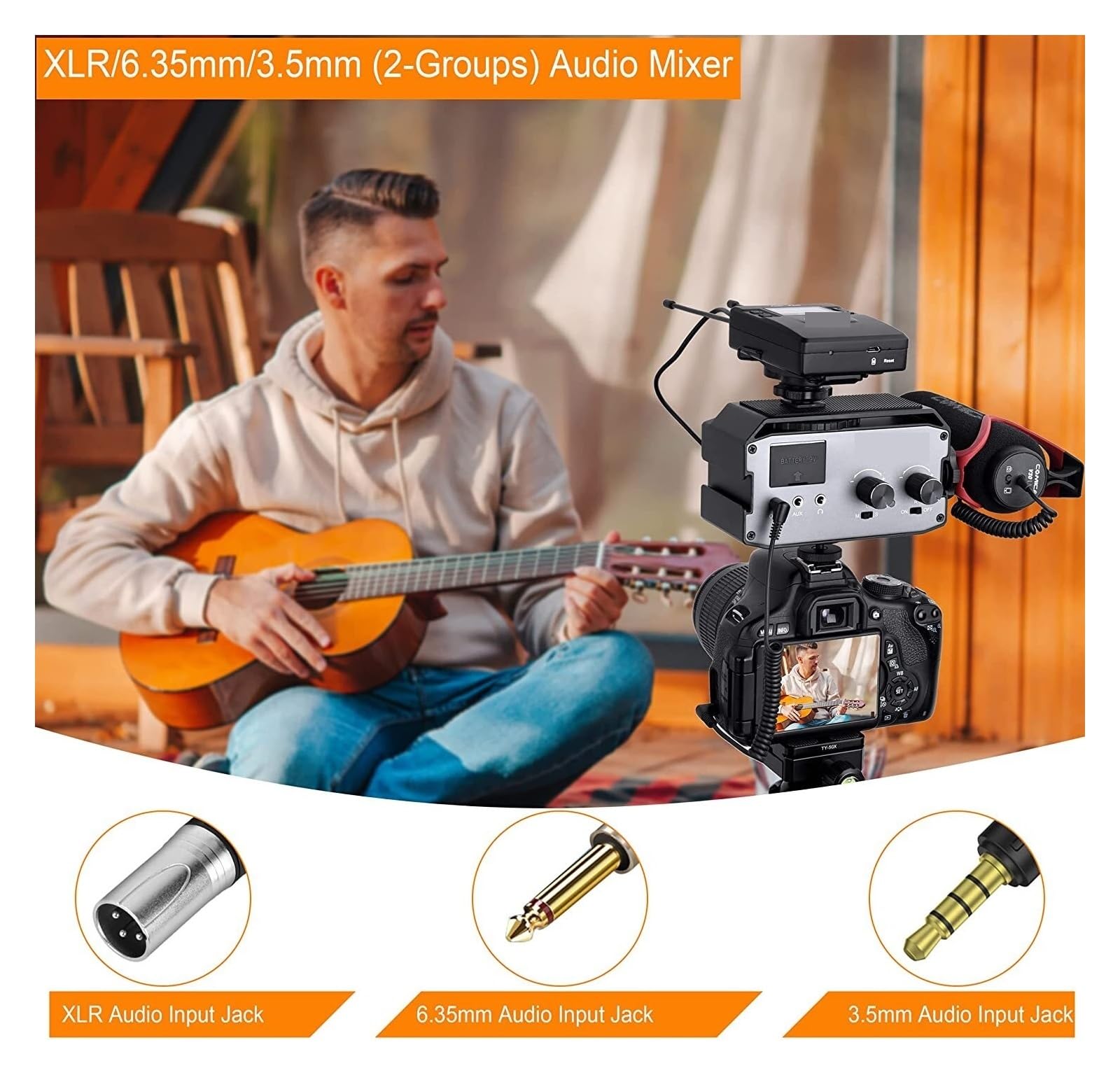 Micrófono de estudio Mezclador de audio XLR, CVM-AX3 Dual XLR/6,35 mm/3,5 mm Mezclador de audio y video, mezclador de cámara Mantenga la voz nítida