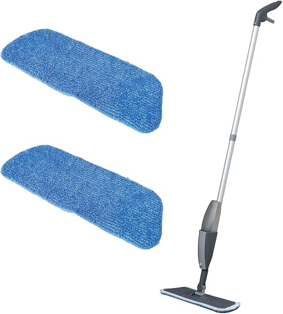 Addis Essentials Microfibre Spray Flat Mop with 2x Spare Replacement refills heads, Grey & Light Blue, One Size