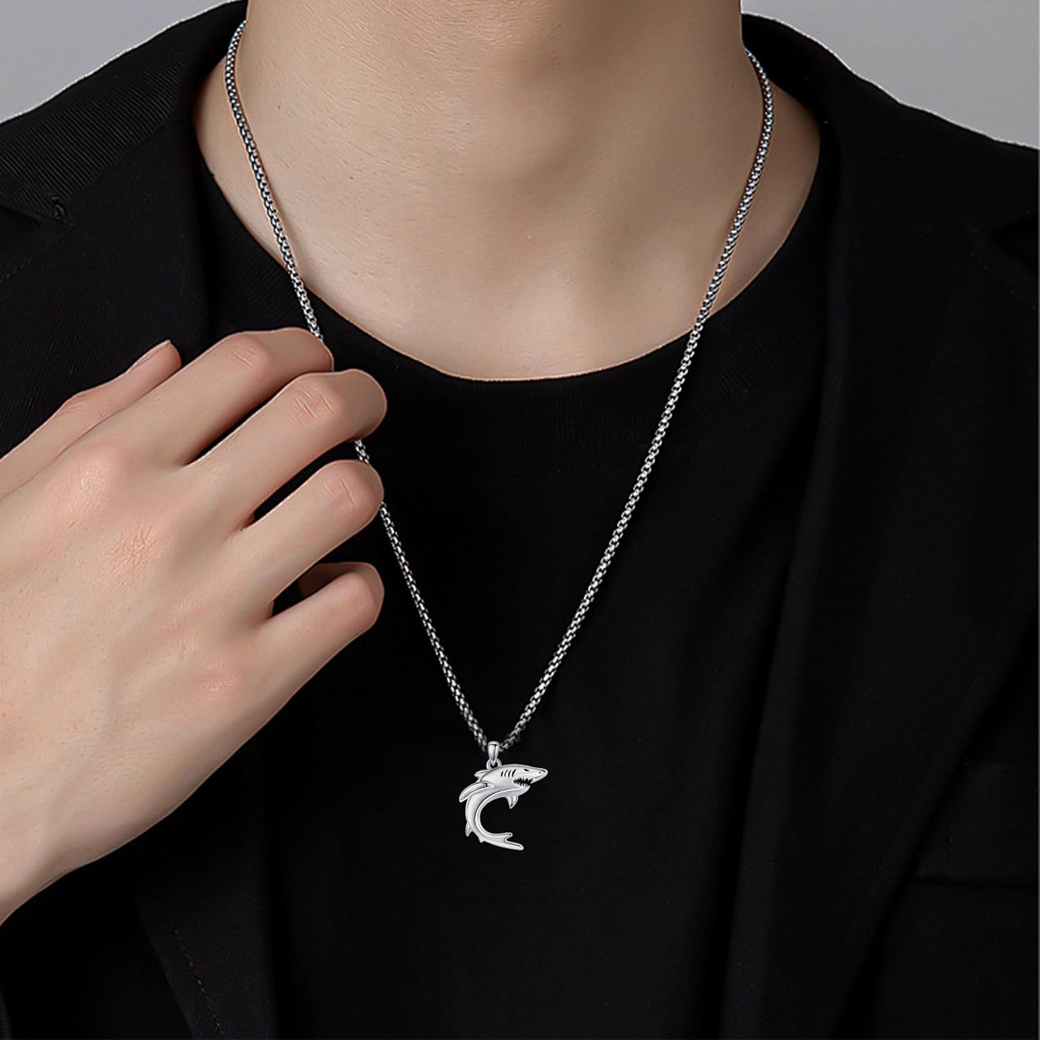 Shark Necklace 925 Sterling Silver Ocean Shark Pendant Necklace Cool Animal Beach Jewelry Gifts for Women Men Shark Lovers - Image 6