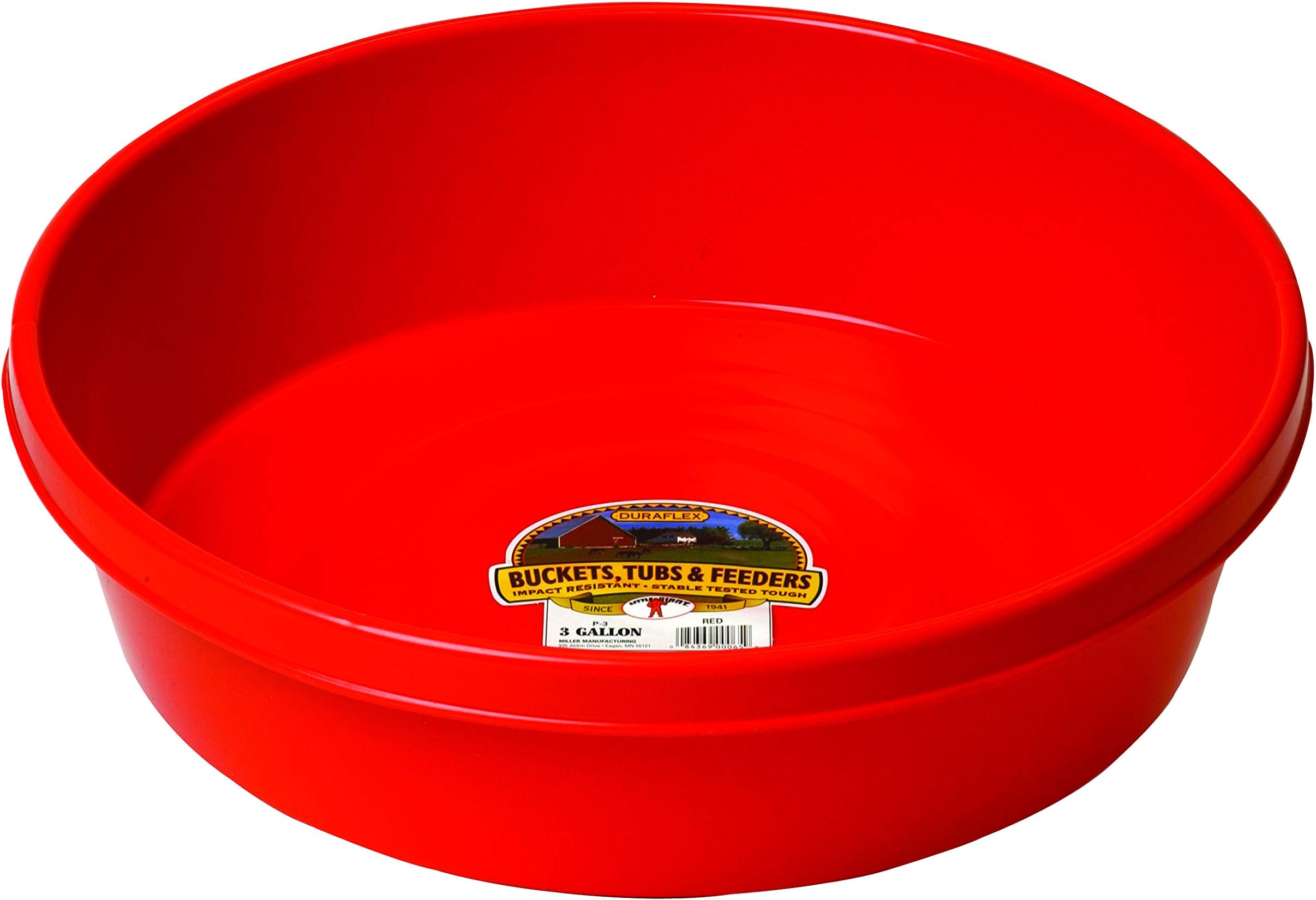 Plastic Utility Pan | Feed Pan | Durable & Versatile Livestock Feeding Bucket | Made in USA | 3 Gallon | Red