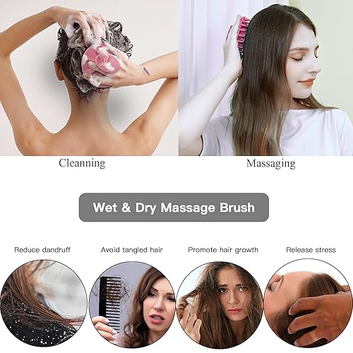 Miniatura 6 de INNERNEED - Cepillo de champú para el cuero cabelludo con masajeador, limpiador manual para el cuero cabelludo para cabello húmedo y seco, cerdas de