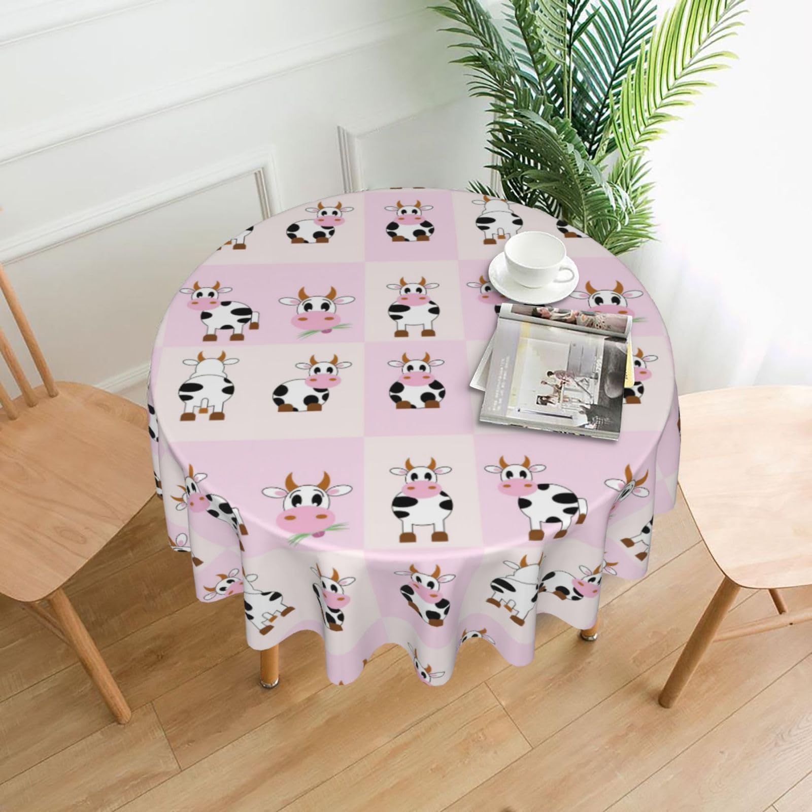Zcmkjlg Cow milk Print Quick Ship Round Tablecloth 60in Polyester Washable Cover for Dining Room